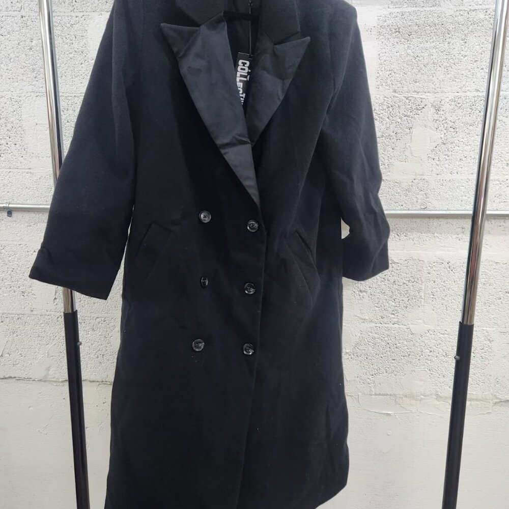 NWT Future Collective Black‎ Double-Breasted Long Coat Size M - Picture 8 of 14